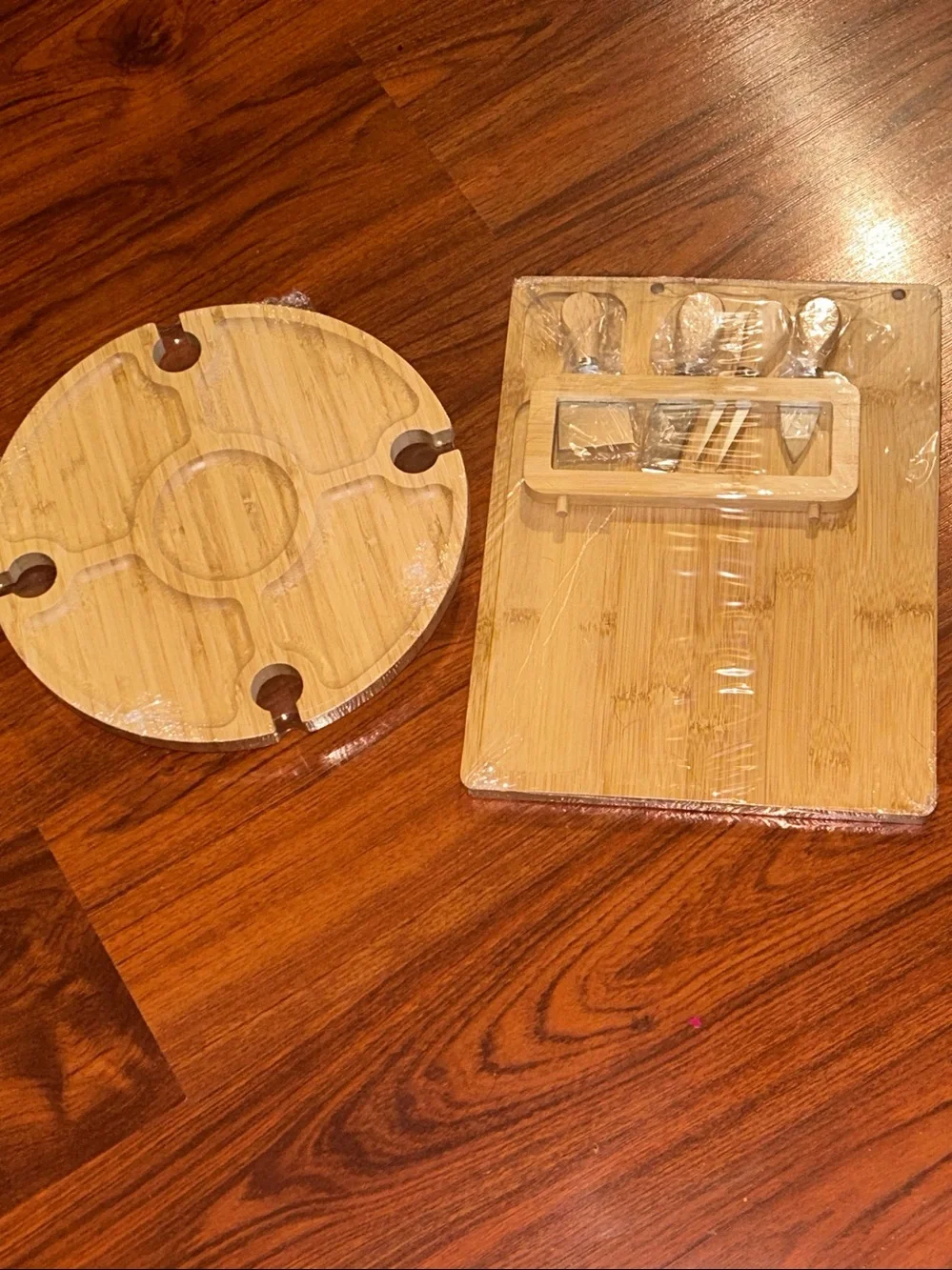 New Bamboo Wine Picnic Table & Charcuterie Boards Bundle of 2 Set